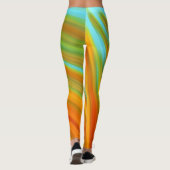 Leggings rayures Abstraites rouge jaune orange vert sur ble (Dos)