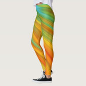 Leggings rayures Abstraites rouge jaune orange vert sur ble (Gauche)