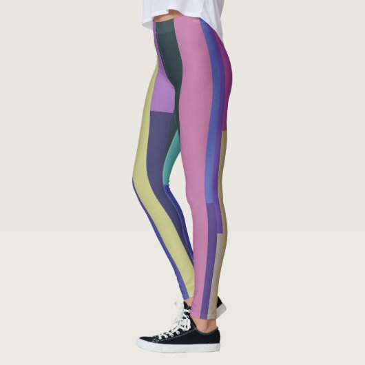 Leggings Rayures Abstraites violettes, roses et gris (Gauche)