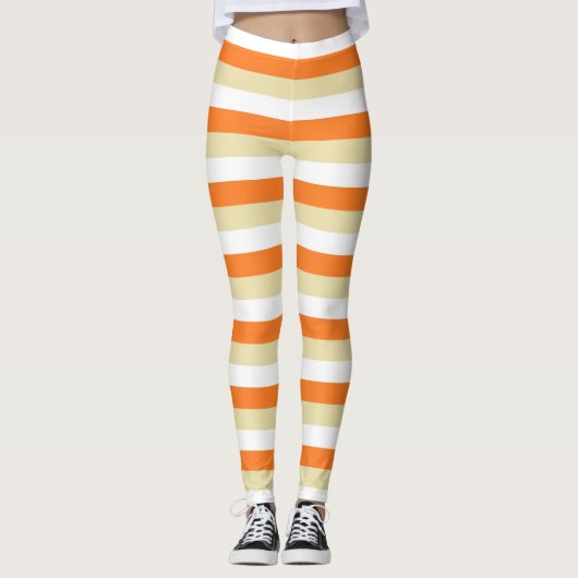 Leggings Rayures beiges, blanches et oranges (Devant)