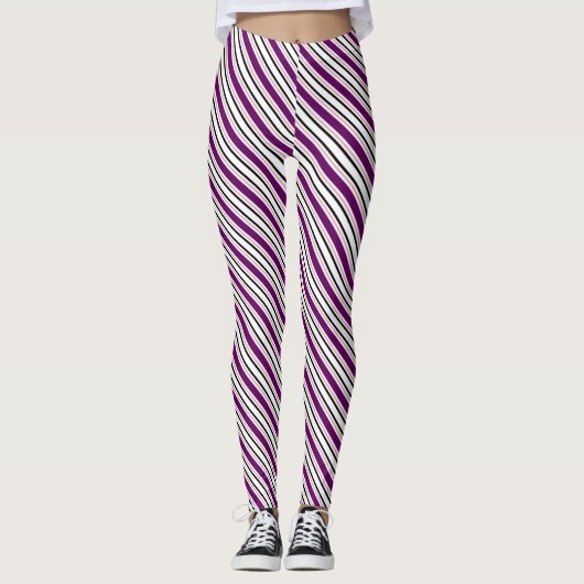 Leggings Rayures blanches violettes modernes (Devant)