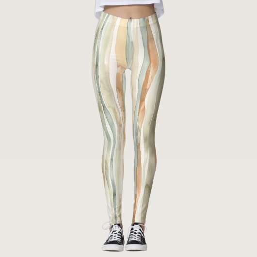 Leggings Rayures de crème de pêche verte (Devant)