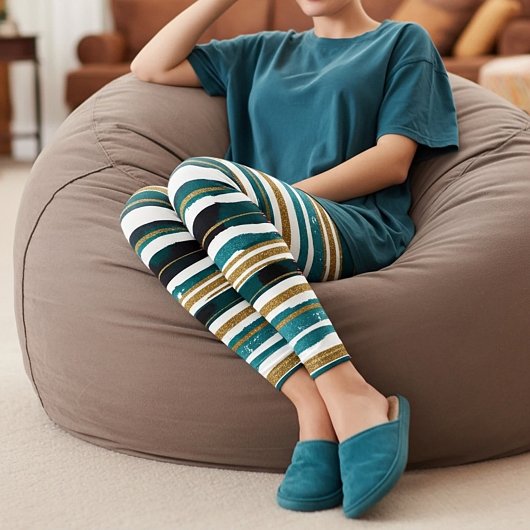 Leggings Rayures de paillettes vertes et dorées