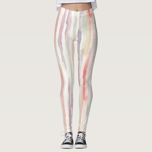 Leggings Rayures de rose de pêche de menthe violette (Devant)