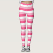 Leggings Rayures de rose, de rose indien, et blanches (Devant)