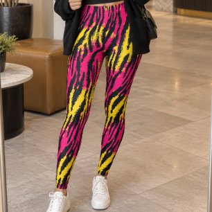 Leggings Rayures de tigre néon jaune rose