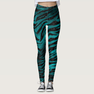 Leggings Rayures de tigre pailletées ombrées sarcelle et no