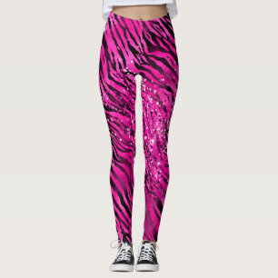 Leggings Rayures de tigre pailletées rose et noir élégantes