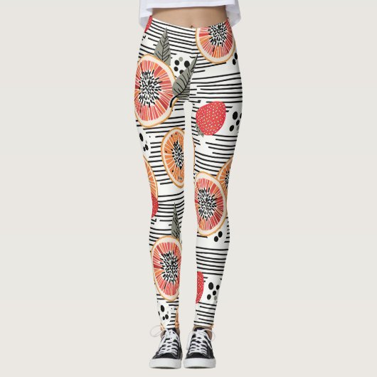 Leggings Rayures de tranche de citron bold (7) (Devant)