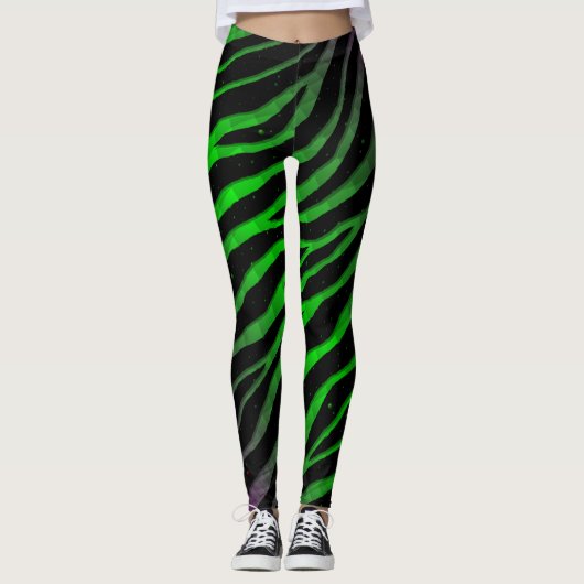 Leggings Rayures déchirées de l'espace-temps - Violet/Vert (Devant)