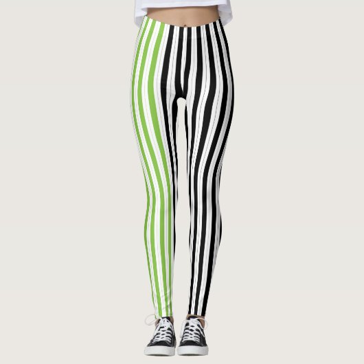 Leggings Rayures d'Halloween Violet Vert Noir Orange (Devant)