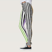 Leggings Rayures d'Halloween Violet Vert Noir Orange (Gauche)