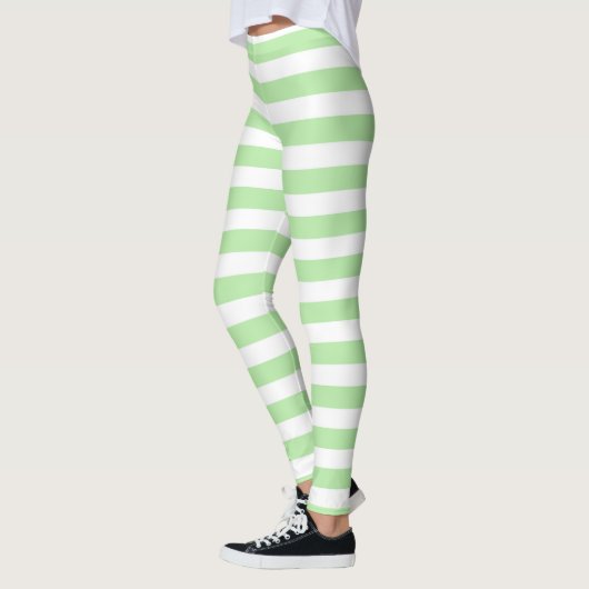 Leggings Rayures doucement vertes et blanches (Gauche)