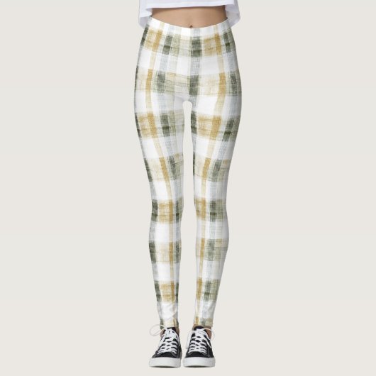 Leggings Rayures écossaises vert jaune blanc (Devant)