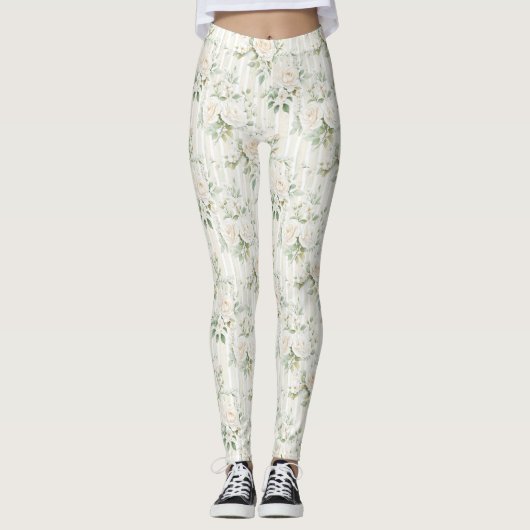 Leggings Rayures Florales Crème Romantiques (Devant)