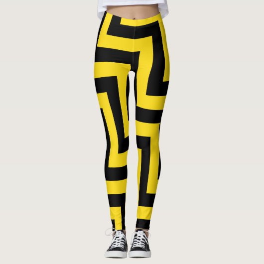 Leggings Rayures géométriques noires jaunes de Chevron (Devant)