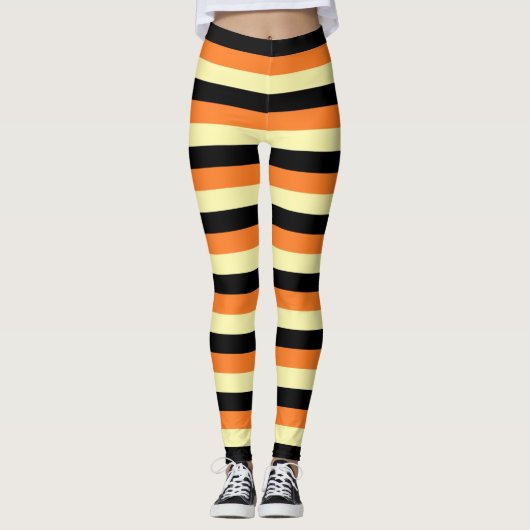 Leggings Rayures jaune pâle, noires et oranges (Devant)