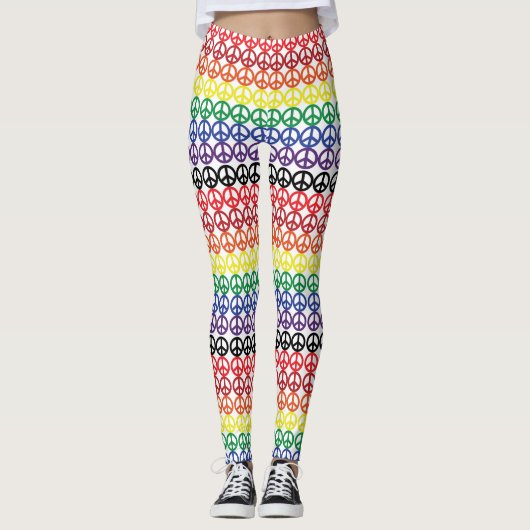 Leggings Rayures multi d'arc-en-ciel de symbole de paix (Devant)