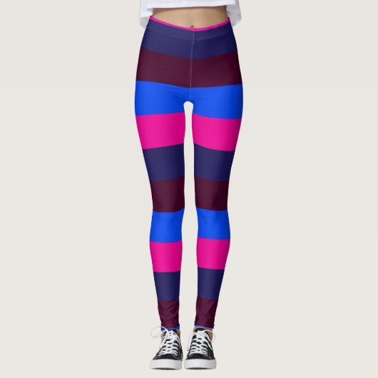 Leggings Rayures néon de minuit (Devant)