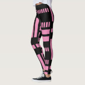 Leggings Rayures.Noir Blanc 01 Fond rose (Gauche)