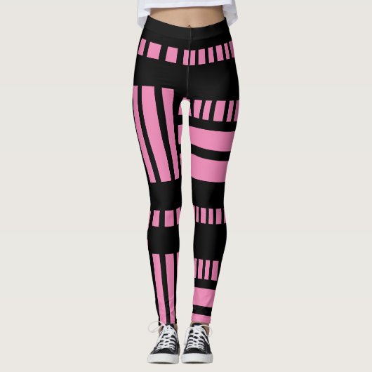 Leggings Rayures.Noir Blanc 01 Fond rose (Devant)