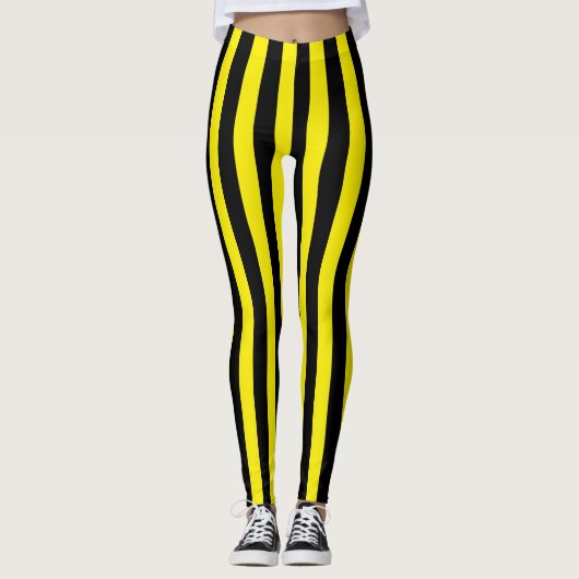 Leggings Rayures noires et jaunes verticales (Devant)