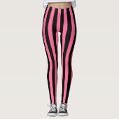 Leggings Rayures roses et noires verticales (Devant)