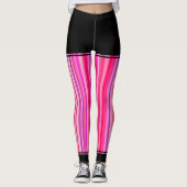 Leggings Rayures roses et pourpres Girly + Régions noires (Devant)