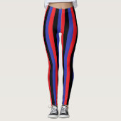 Leggings Rayures rouges, noires et bleues verticales (Devant)