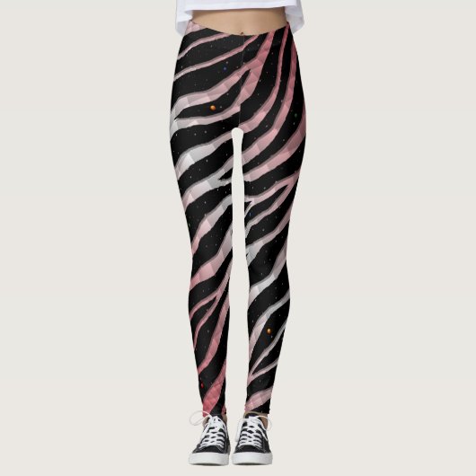 Leggings Rayures SpaceTime arrachées - Corail/Blanc (Devant)