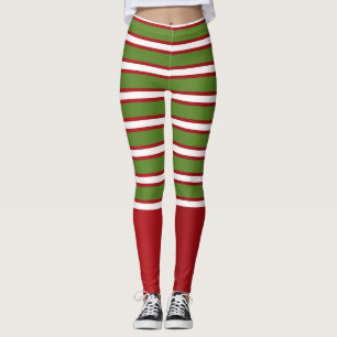 Leggings Rayures superposées vert rouge et blanc Fête festi