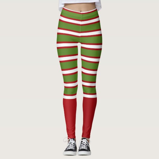 Leggings Rayures superposées vertes rouges et blanches Fête (Devant)