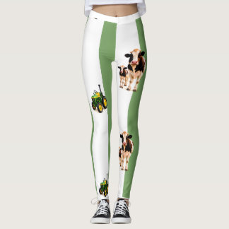 Leggings rayures vertes avec des vaches et des tracteurs