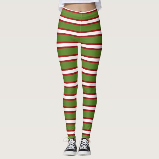 Leggings Rayures vertes rouges et blanches Fêtes de Noël (Devant)