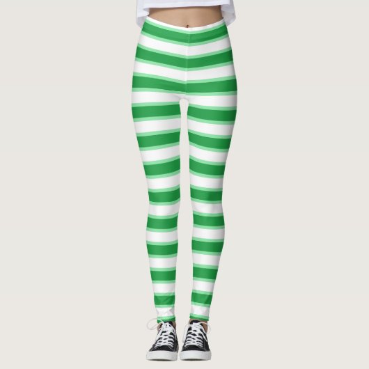 Leggings Rayures vertes vert-foncé, blanches et en pastel (Devant)