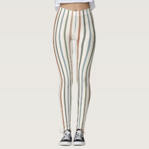 Leggings Rayures verticales Bohème de tons terreux Motif mi