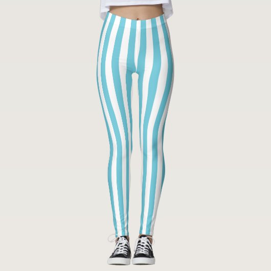 Leggings Rayures verticales classiques bleu clair et blanc (Devant)