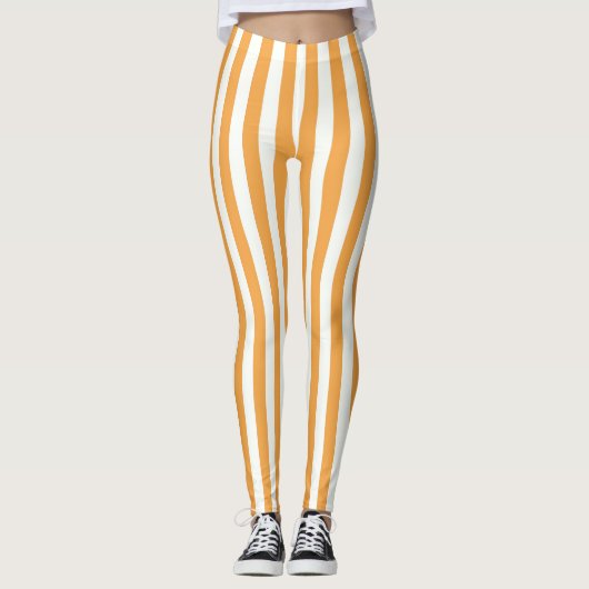 Leggings Rayures verticales orange vif et blanc - esthétiqu (Devant)