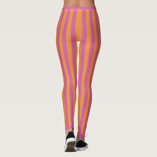 Leggings Rayures verticales oranges et roses mignonnes (Dos)