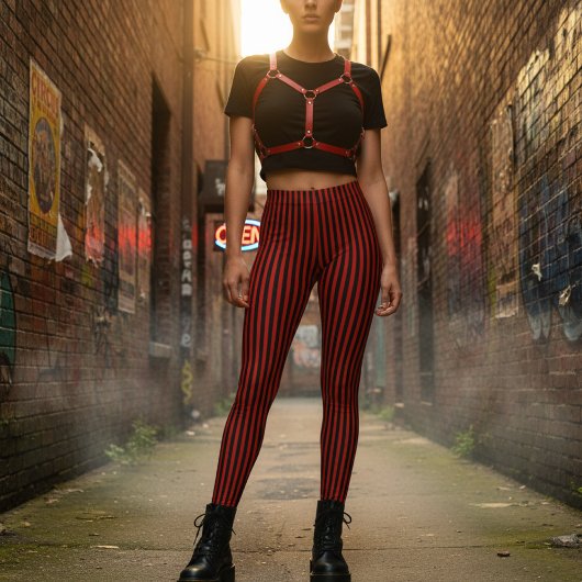 Leggings Rayures verticales rouges et noires