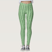 Leggings Rayures verticales simples en vert forêt pailleté (Devant)