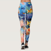 Leggings Récif de corail vibrant aquarelle (Dos)