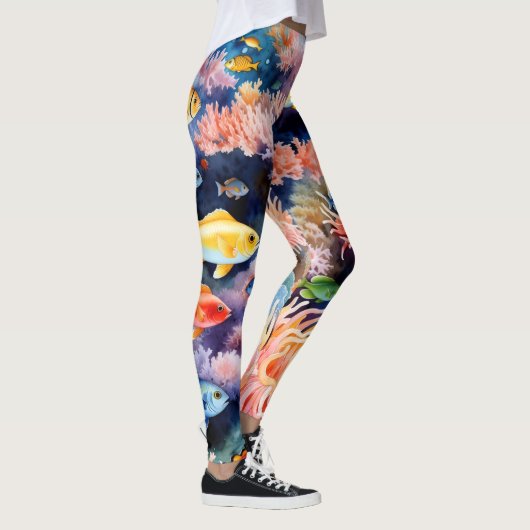 Leggings Récif de corail vibrant aquarelle (Droite)