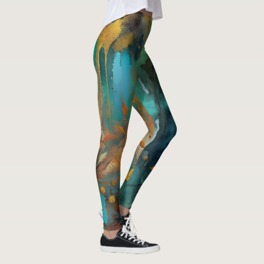 Leggings Récolte d'automne Turquoise rouille or Abstrait (Droite)