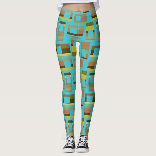 Leggings Rectangles à bandes turquoise (Devant)