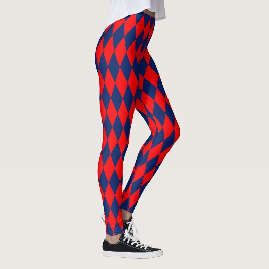 Leggings Red and Blue Harlequin Checkered Design