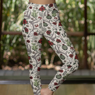 Leggings Red and Green Country Cowgirl Deer Crâne & Antlers