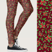 Leggings Red and green holly Christmas Patterned
