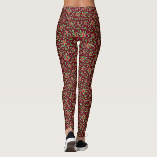 Leggings Red and green holly Christmas Patterned (Dos)