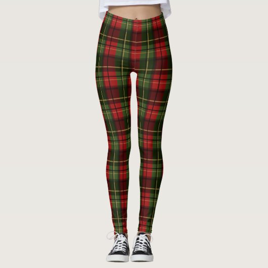 Leggings Red And Green Plaid Tartan Festive Pattern (Devant)